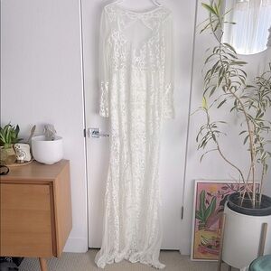 BHLDN White Sheer Lace Long Sleeve Wedding Dress Top Layer 4/M